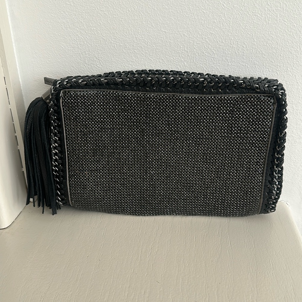 BCBG BCBGMAXAZRIA Metallic Chrome Chainmail Evening Clutch Bag